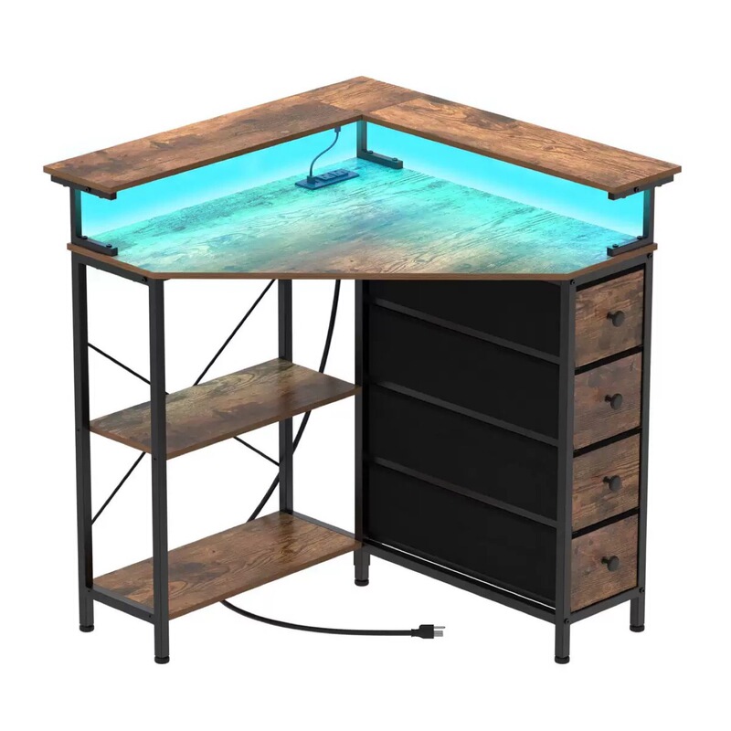 L-Shaped Computer Desk Source Factory Cross-Border Gaming Desk E-Sports Desk with Light and Socket Drawer