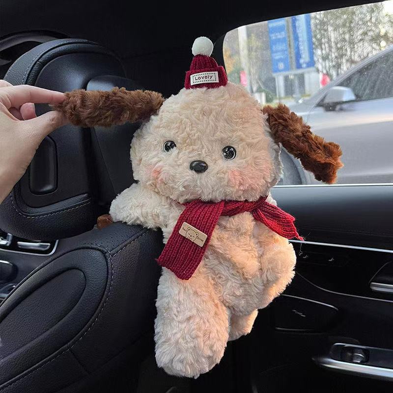 Little Red Book Red Hat Brown Dog Car Tissue Hanging Bag 2024 New High Sense Hanging Tissue Box Cross Border
