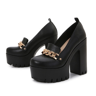 Spring 2023 New Retro Thick-soled British Style High-heeled Shoes Amazon AliExpress Shallow Mouth Chain Shoes