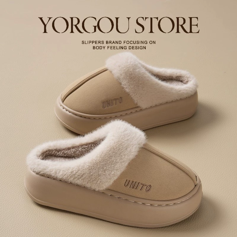 Теплые хлопковые тапочки на толстой подошве для женщин и мужчин, осень-зима 2025, новые, нескользящие, плюшевые, для дома