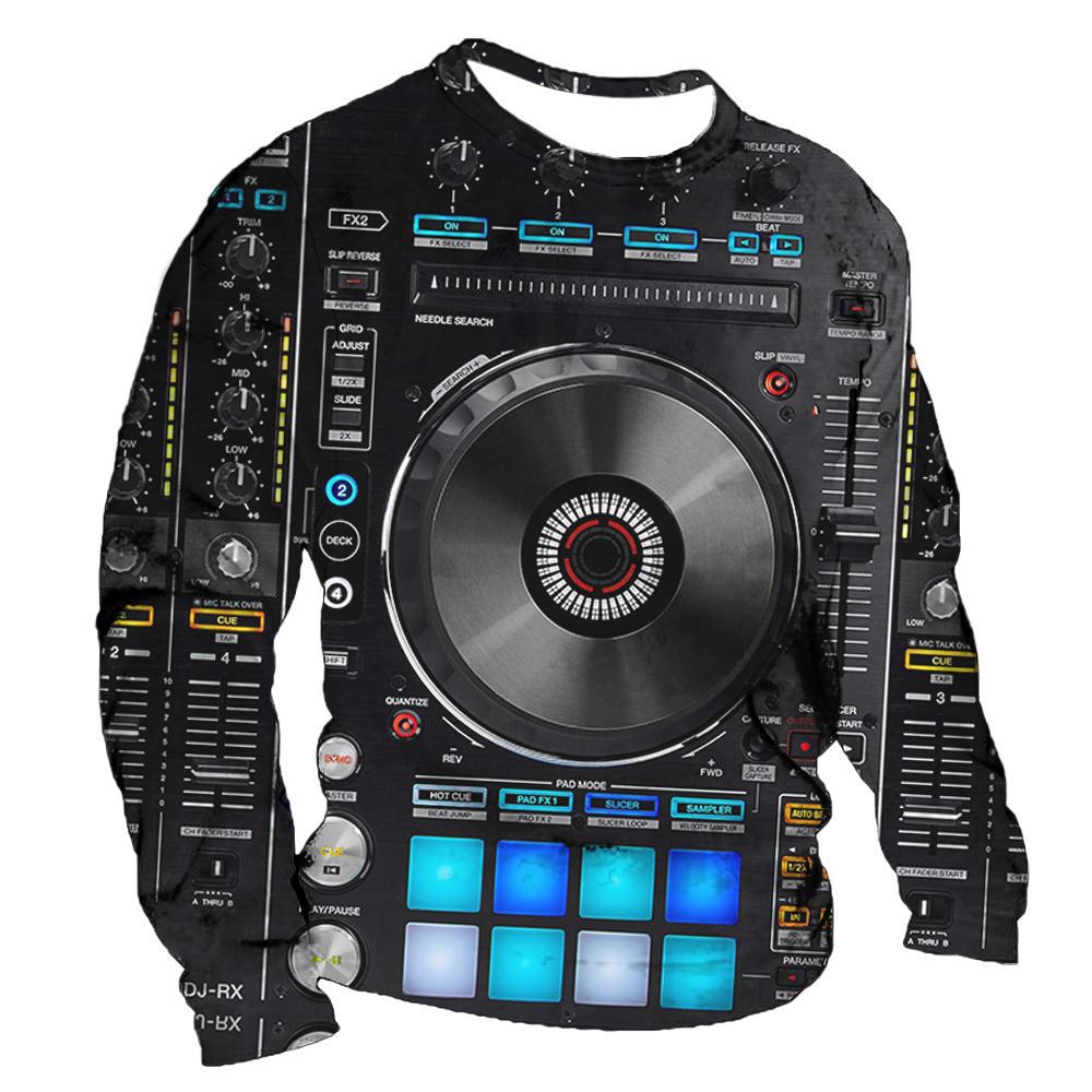 2022 retro hombres 3D digital placket abierto de siete botones Camiseta de manga larga de los hombres de guitarra patrón transfronterizo estación independiente