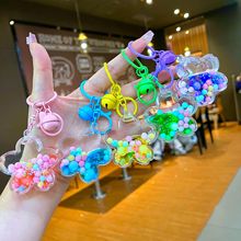 卡通可爱糖豆樱花钥匙扣少女心流沙瓶花朵挂件电玩城小礼物挂饰