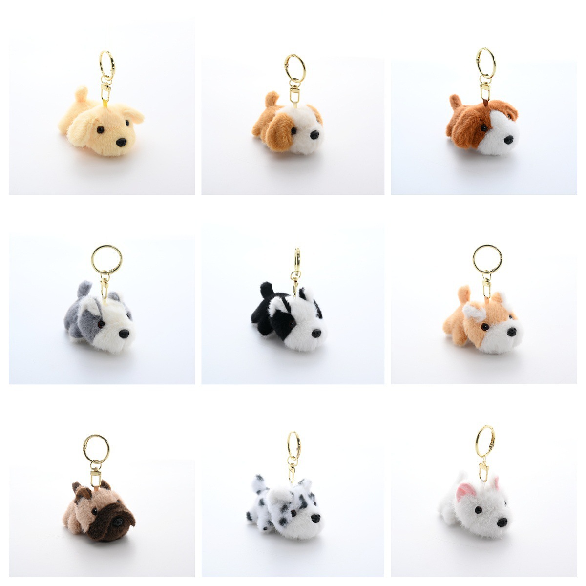 Cute 3 pulgadas cachorro serie de animales colgante llavero juguete de peluche muñeca