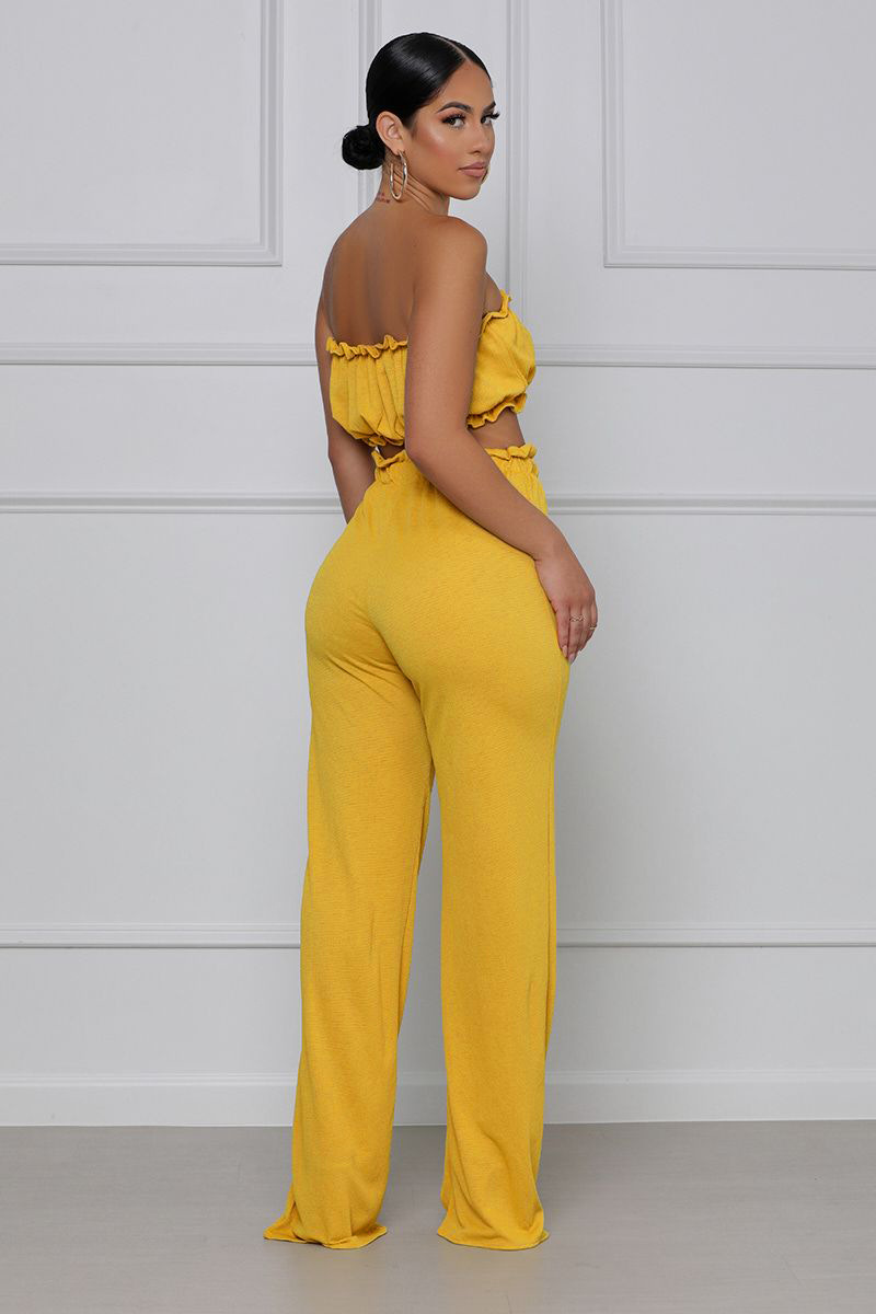 yellow sleeveless Tube Top vest and high-waist pants Two-piece Set NSXLY120002