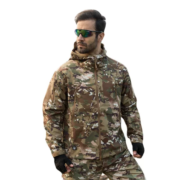 Softshell Jacket for Men, Outdoor Waterproof and Warm Fleece Jacket, Tactical Windproof and Cold-Proof Sharkskin Windbreaker, Camouflage