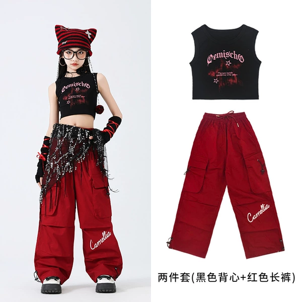 Set, black vest, red trousers, 2 pieces