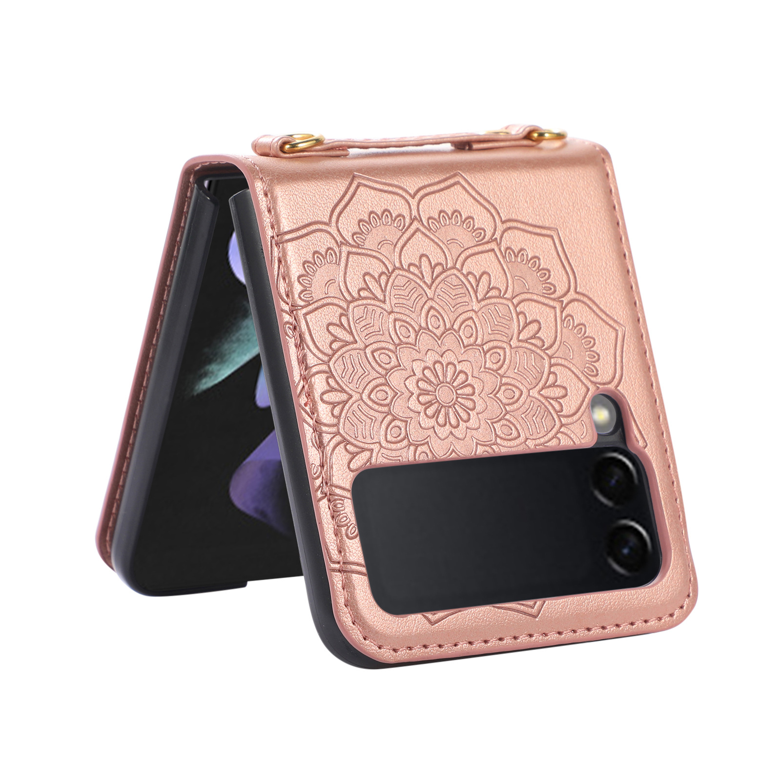 Suitable for Z Flip 6 folding screen mobile phone case Samsung Flip 4 5 mobile phone leather case crossbody embossed protective cover_voghion.com
