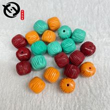绿松石优化琉璃雕刻百香籽桶珠11mm红绿黄diy文玩配件 厂家直销
