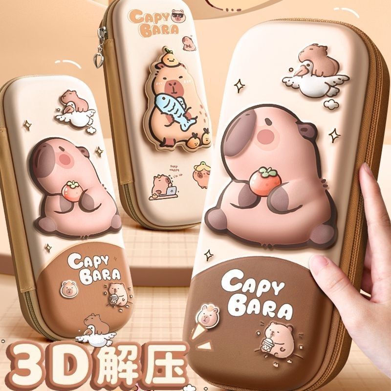 新しい 3D 布カピバラ文具箱漫画小学生筆箱カピバラ子供の三層鉛筆バッグ|undefined