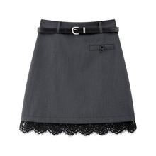 MUYU 灰色半身裙女春夏季新款蕾丝拼接西装短裙气质高腰a字包臀裙