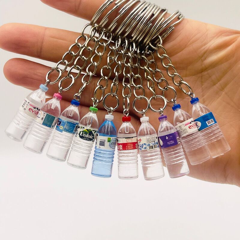 Creative simulation mineral water bottle key chain bag pendant acrylic Evian farmer key chain gift jewelry