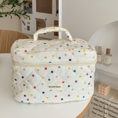 Colorful Polka Dot Quilted Makeup Bag Storage Bag 100% Cotton Cute Niche Girl Student Portable Large Capacity Handbag