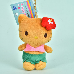 日系海岛度假系列黑皮hellokitty挂件毛绒公仔玩偶包包挂件钥匙扣