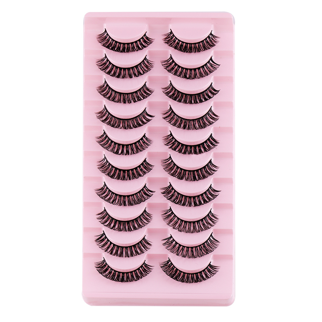 10 pares calientes transfronterizos de pestañas falsas de fibra química pestañas de injerto de una sola pieza naturales pestañas gruesas D rusas curvadas