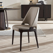 北歐真皮餐椅頭層牛皮實木高端設計師款家用現代簡約軟包靠背椅子
