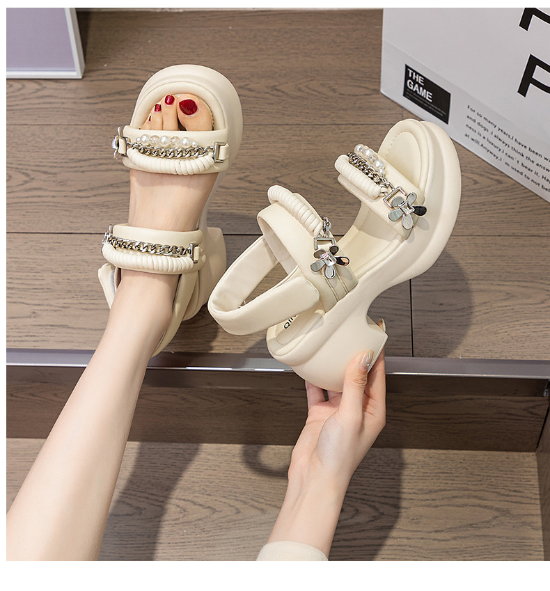 Sandal nữ đế dày gót chunky phong cách Chanel mới hè 2026 — M2593 Màu đen, M2593 màu trắng, M2593 màu be chi tiết 10
