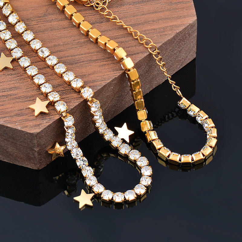 Fashion Star Titanium Steel Inlay Rhinestones Pendant Necklace 1 Piece