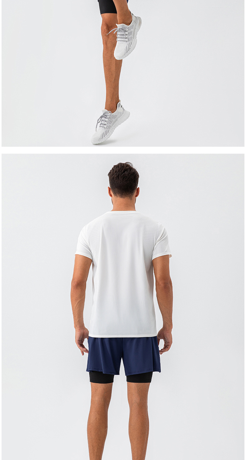 210g Weight Short Sleeve Sleeve Length Nylon Fabric Type Regular Top Length T-shirt Tops Type Outdoor, Running, Sports Occasion Round Neck Neckline Lattice, Solid Color Pattern Simple Style, Classic Style Style Wholesale Simple Style Classic Style Lattice Solid Color Short Sleeve Men's T-shirt 6