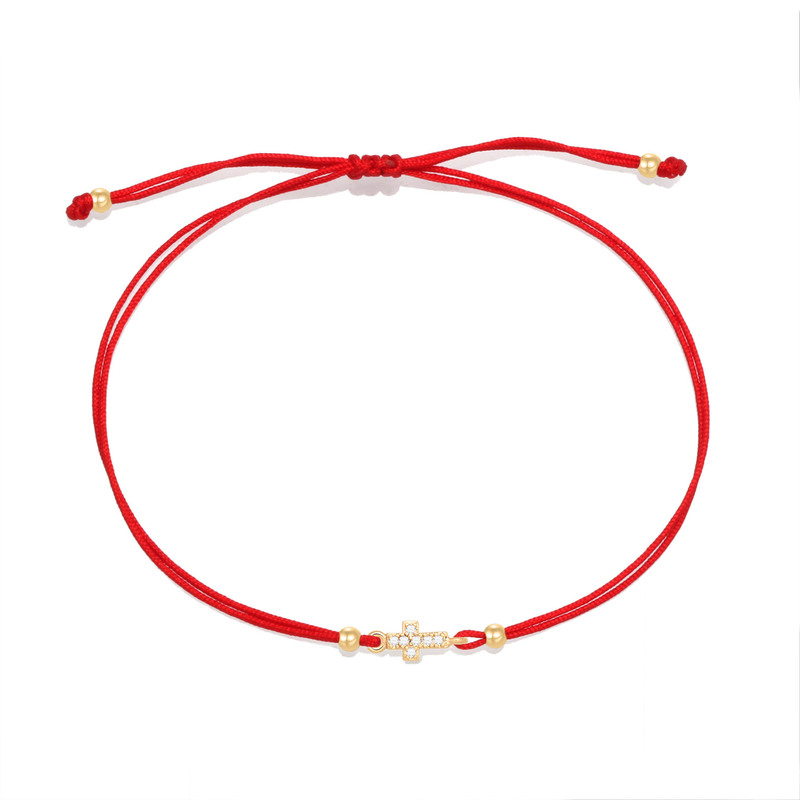 2022 Cross-Border Popular Jewelry Real Gold-Plated Copper Cross Zircon Pull-Out Red Rope Bracelet Geometric Type