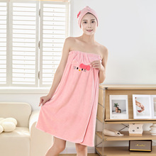 跨境可爱猫咪珊瑚绒浴巾浴裙加厚抹胸浴袍速干吸水干发帽套装批发