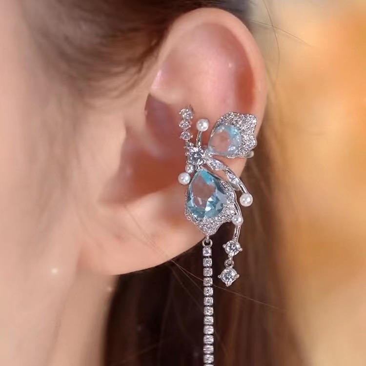 1 Piece Quantity Daily Occasion Alloy Material 1 Piece Simple Style Butterfly Inlay Alloy Zircon Drop Earrings