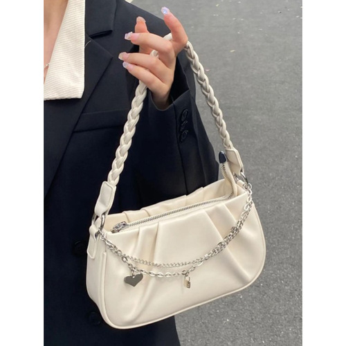 Niche design bag for women, pleated personalized cloud bag, handbag, simple and versatile, fashionable zipper chain armpit bag