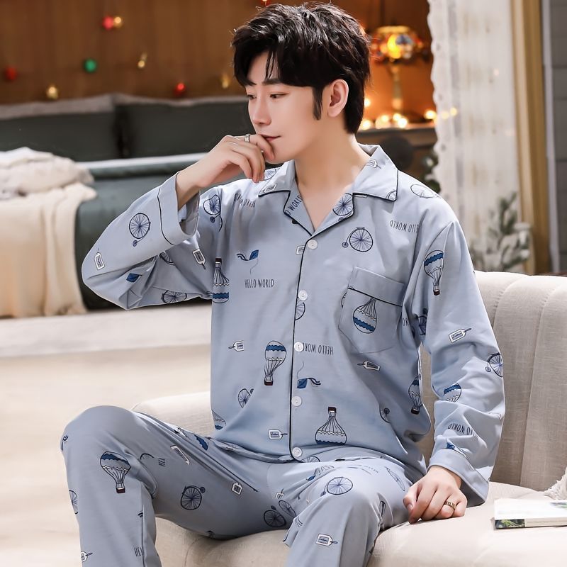 Pijamas de hombre primavera y otoño 100% algodón pantalones de manga larga cardigan verde de mediana edad ropa de hogar traje de invierno para los ancianos