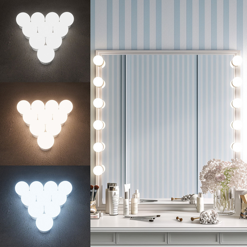 No Punching 5V12V Hollywood Mirror Headlight Makeup Light USB Fill Light Dressing Table Light Three-Color Led Bulb No Punching 5V12V Hollywood Mirror Headlight Makeup Light USB Fill Light Dressing Table Light Three-Color Led Bulb