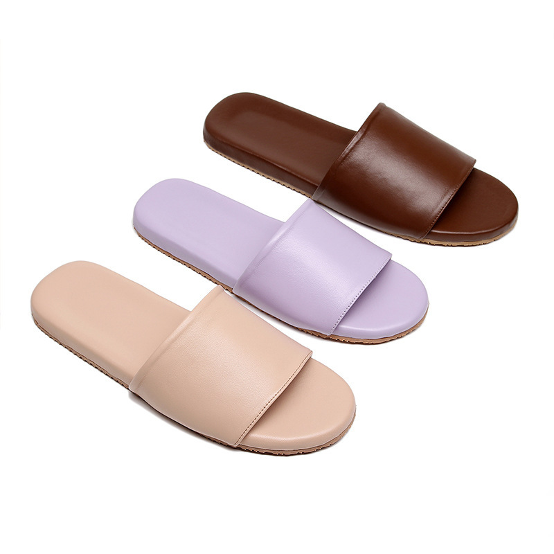 Four Seasons Simple High-end Sheepskin Slippers Women's Home Indoor Non-slip Breathable Sheepskin Slippers Men's