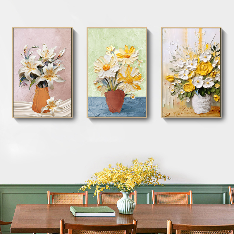 Modern minimalist living room decorative painting flower spray painting cream style oil painting apartment B & B hotel hanging painting frameless painting