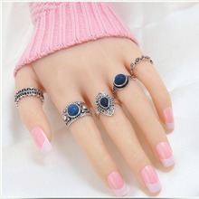 欧美热卖时尚波西米亚波浪蓝宝石套装戒指圆圈五件套指环尾戒W160