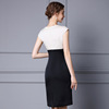 V-neck wrap shoulder short sleeve crimp panel Hip Wrap Skirt