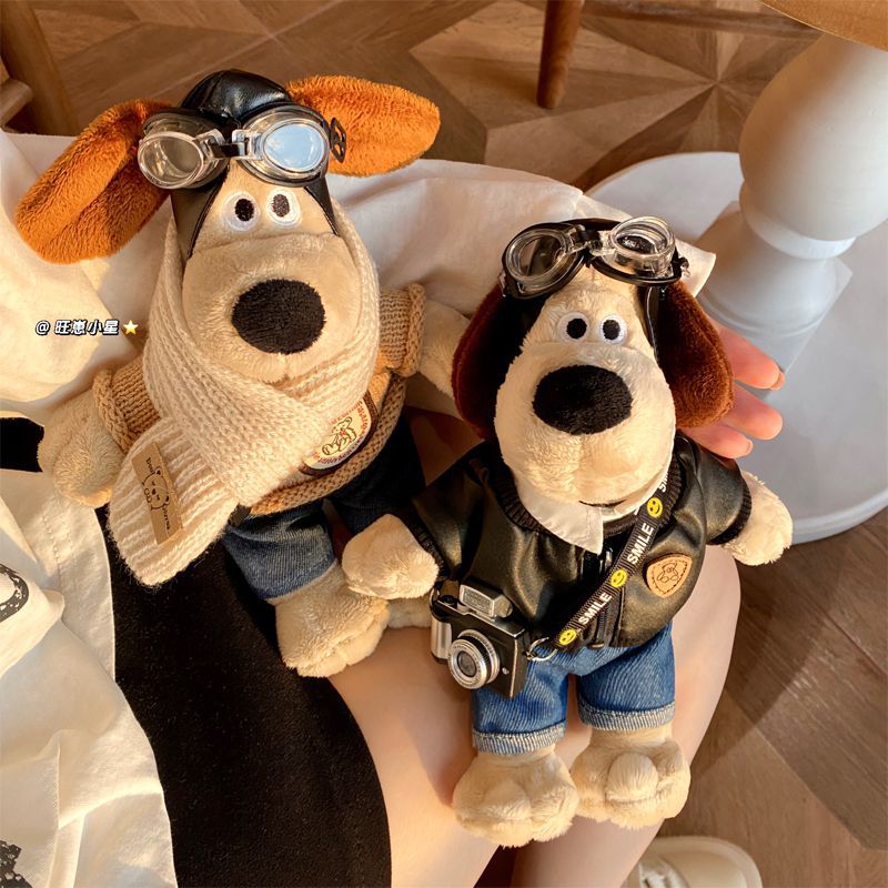 23CM 핸드독 인형 파일럿 강아지 인형 봉제 장난감 옷 세트 선물 선물 인터넷 빨간 인형