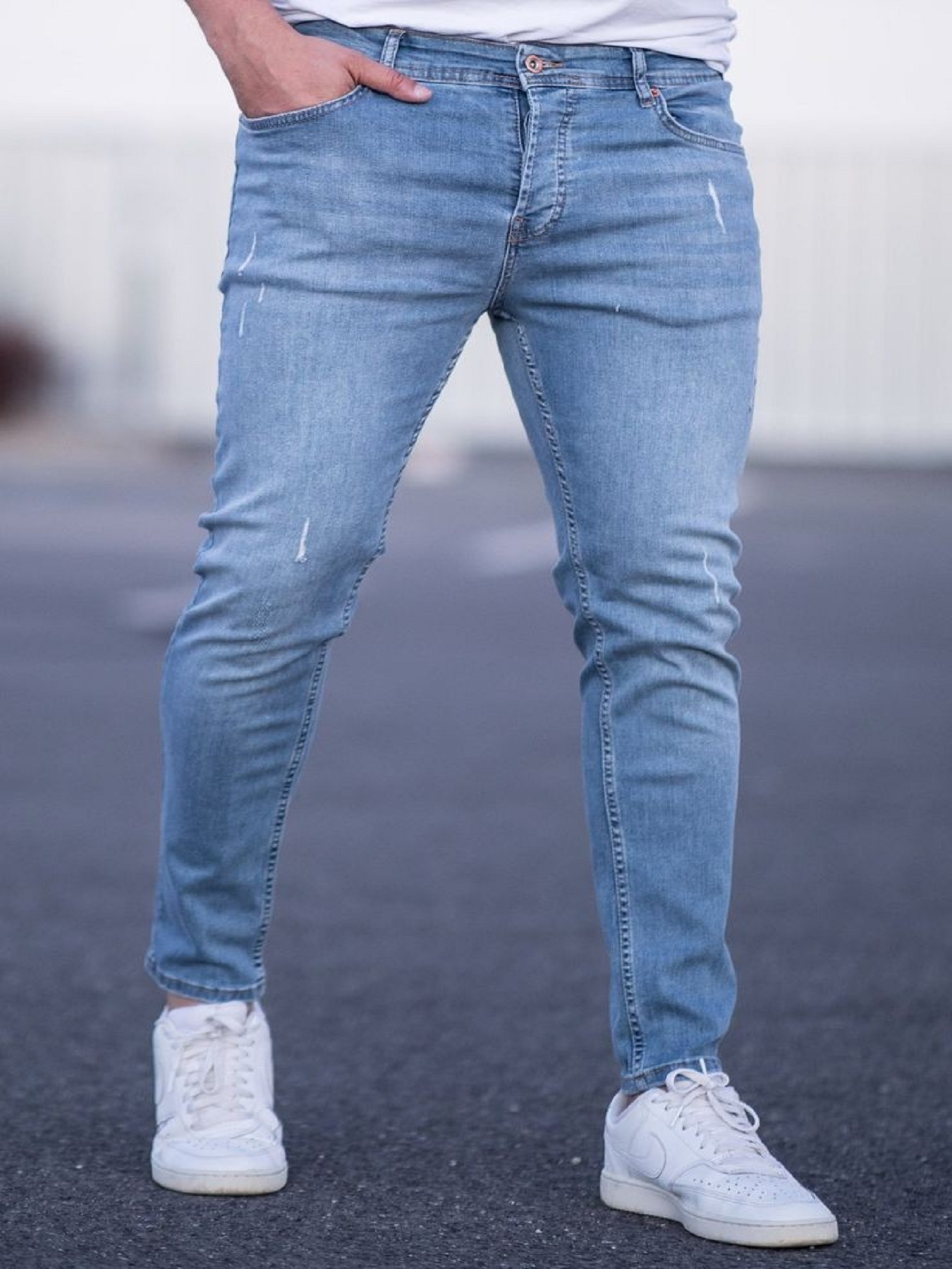 2025 nuevo Amazon Europa y América comercio exterior moda casual hombre jeans pie pequeño delgado desgastado jeans