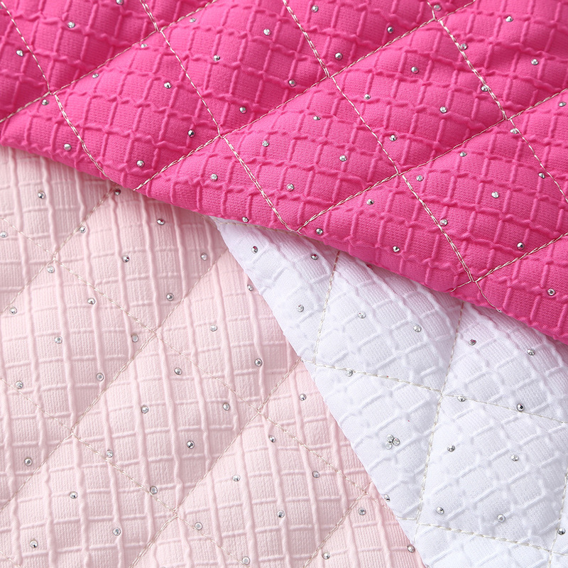Three-Layer Composite Quilted Cotton Fabric with Rhinestone Diamond Grid Design, DIY Fabric for Bags and Clothing, Double-Layer Gauze