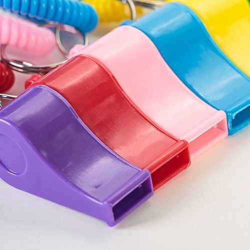 Plastic Whistle Key Chain Colorful Spring Keychain ABS Football Whistle Keychain Wholesale Spring Ring Whistle