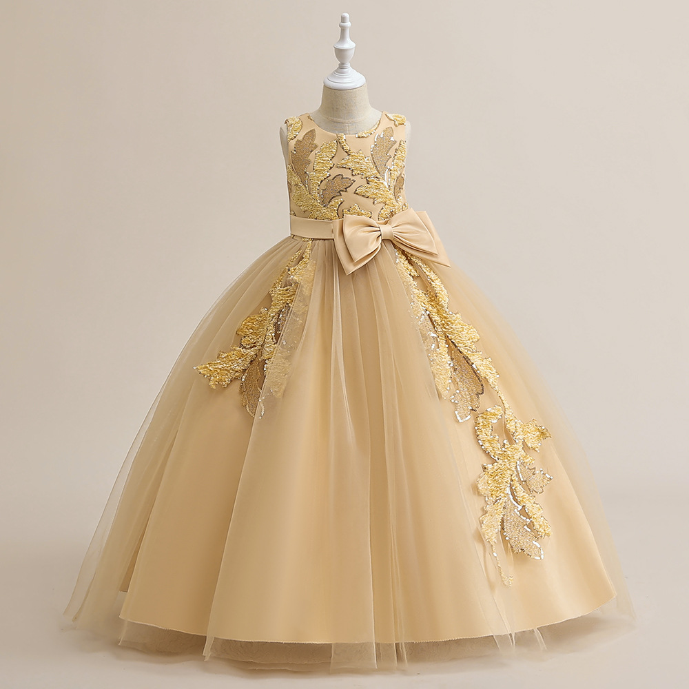 2024 nuevos niños vestido de malla princesa vestido niñas vestido largo anfitrión pasarela fiesta transfronteriza exclusivo