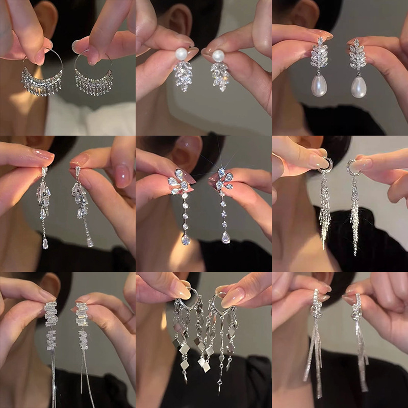 Silver Needle High-grade Diamond Tassel Earrings Women's Light Luxury Retro Long Earrings 2025 New All-match Elegant Earrings