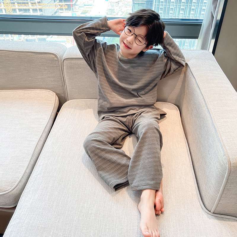 男童秋装纯棉睡衣套装2025新款保暖儿童装冬季青少年秋冬款家居服