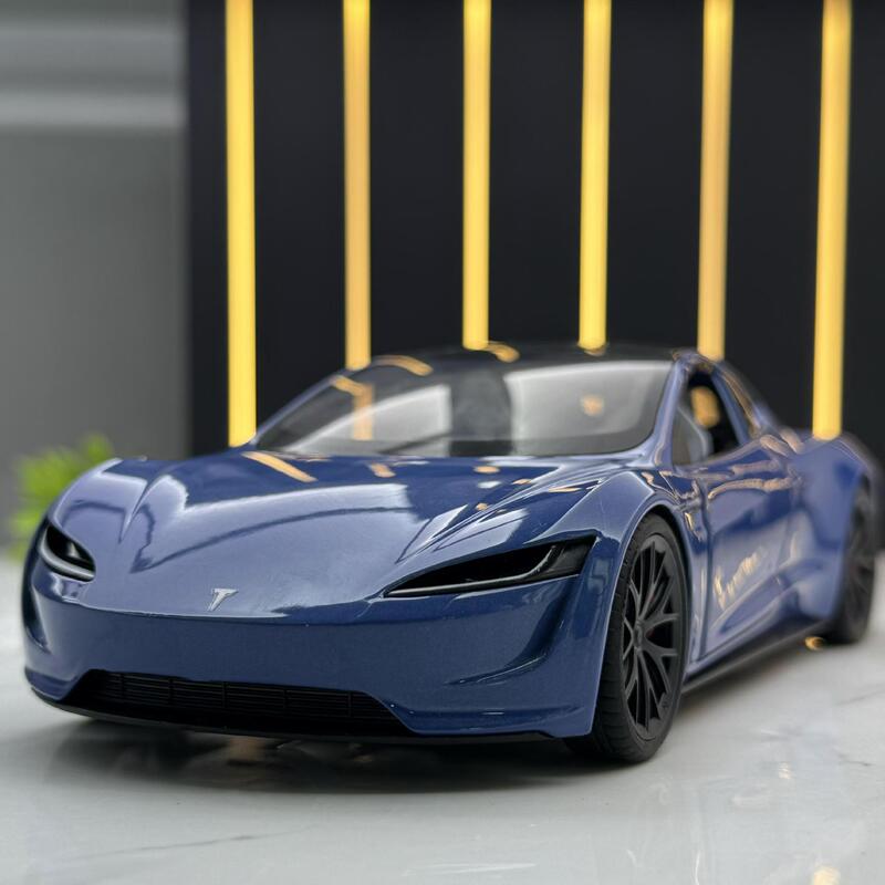 XLG alloy car Model 1:24 Tesla R convertible sports car sound and light pull back toy car music model decoration collection