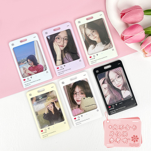 ins style plastic transparent card holder student school card photo ID set embossed diy idol card bag key chain