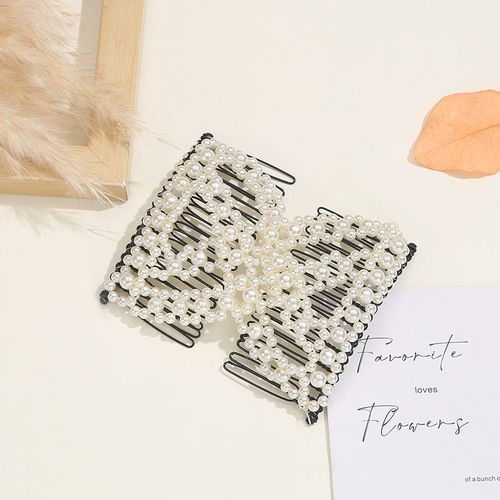 European and American creative elastic hair comb magic hair artifact cross-border versatile hair comb pearl braided bow hairpin