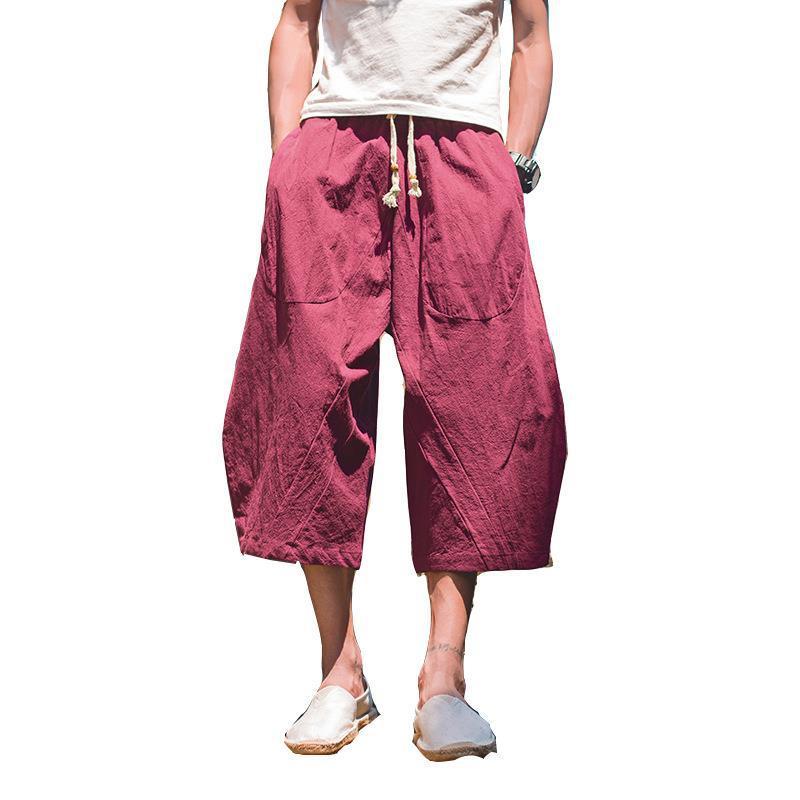 Pantalón ancho de elefante tailandés, bombachos, marca de moda para hombre, pantalones cortos de lino sueltos de gran tamaño, pantalones cortos, entrepierna grande, pantalones de playa, verano