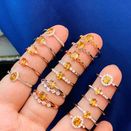 Natural Yellow Citrine Ring with 925 Silver Inlay, Fresh and Minimalist Jewelry Accessory for Women, Dropshipping