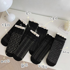 白襪子女日系jk襪中筒襪白色花邊襪春秋季堆堆襪黑襪子木耳邊襪