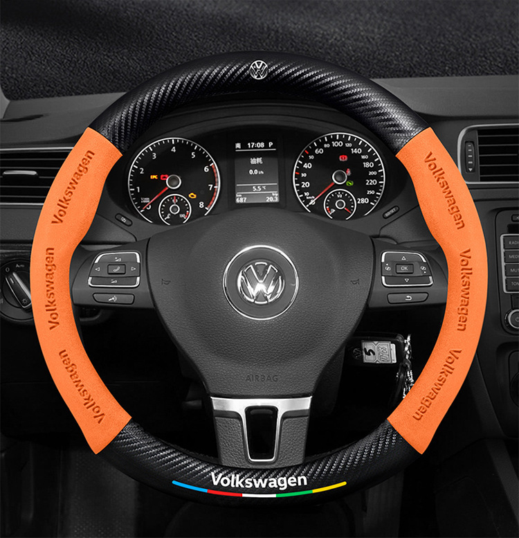 Volkswagen Old Jetta Steering Wheel Cover 12-19 Suede Ultra-Thin Non-Slip All-Season Universal Car Steering Wheel Cover