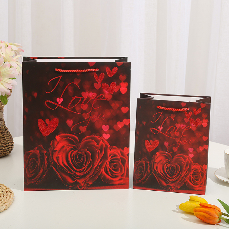 情人玫瑰结婚礼品袋手提袋撒粉纸袋生日回礼伴手礼南美包装七彩