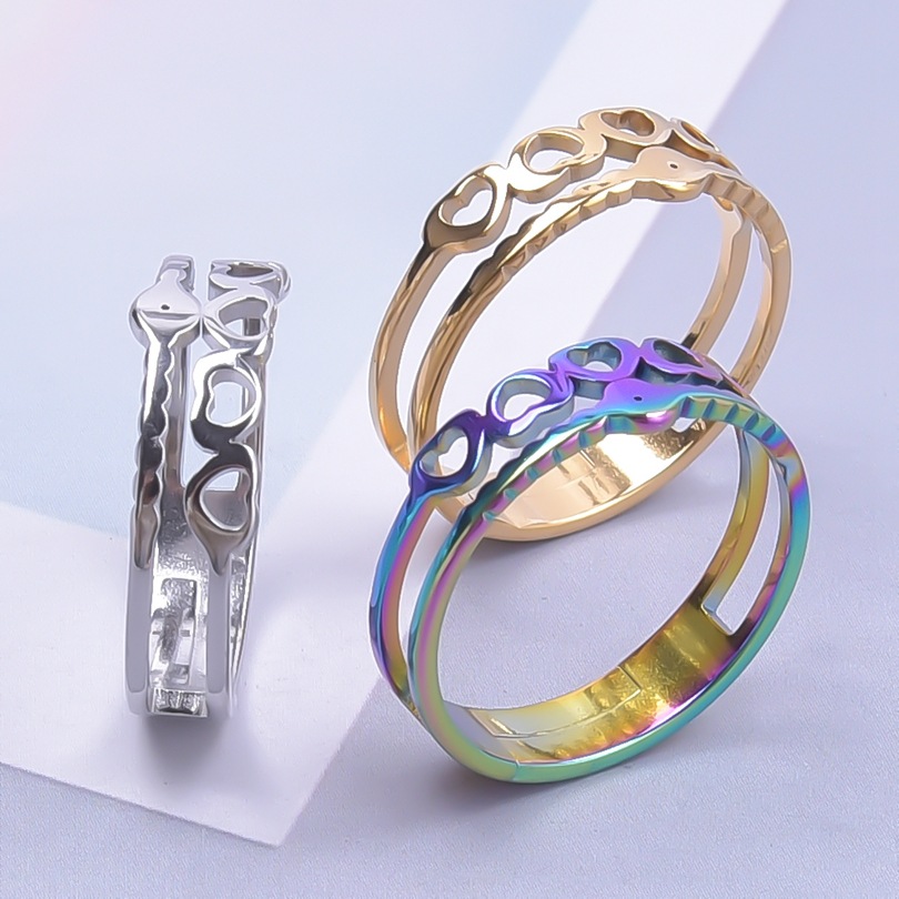 Open Ring Classification 18K Gold Plating Color PVD Coated Real Gold Plated 18K Gold Heart Shape 304 Stainless Steel Streetwear Waterproof Non Tarnish Open Ring