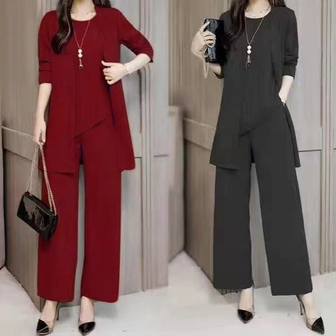 2021 fat sister new solid color three-piece set slimming age-reducing belly covering chubby girl plus size fashion casual pants suit