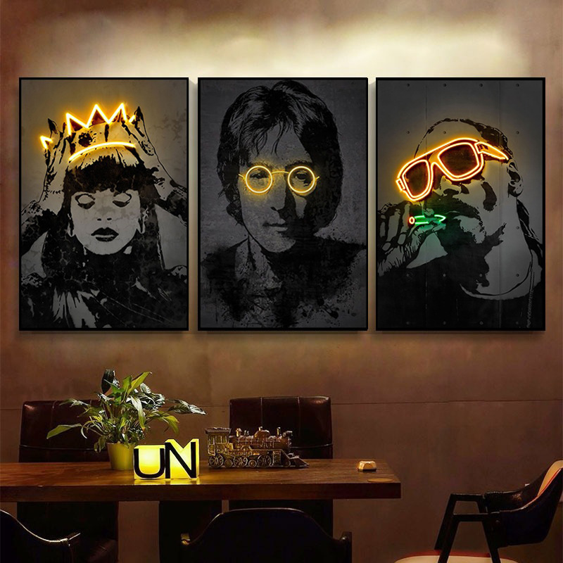 Bar Neon Light Decorative Painting Music Dining Room Ktv Rapper Hanging Painting Hiphop Hip-Hop Style Mural